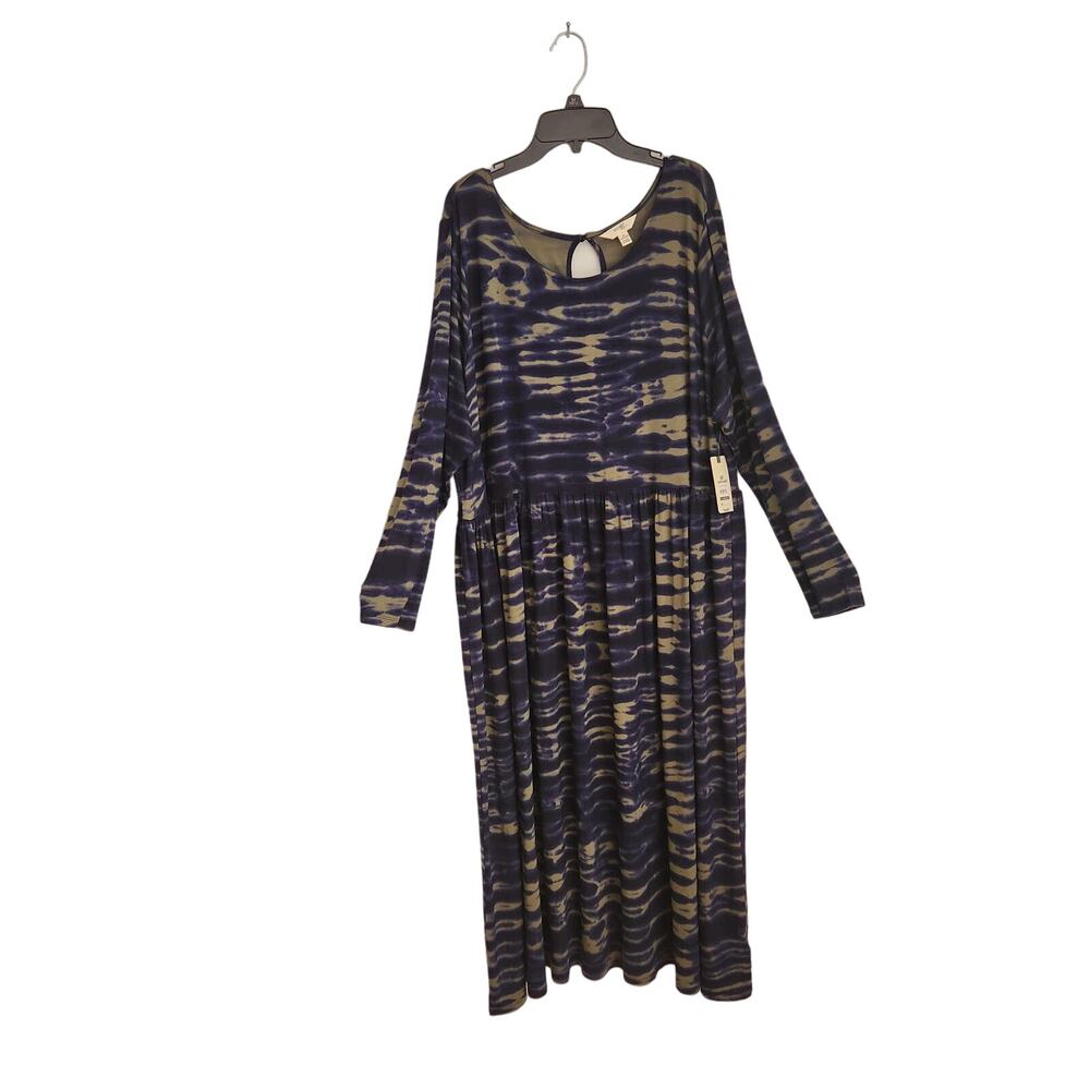 Terra & Sky Women's Plus Size Dark Blue Green Tie Dye Midi Dress 2X - Picture 5 of 5
